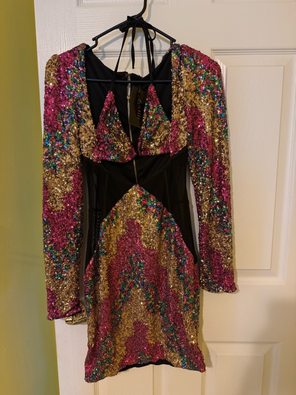 Sequin Long Sleeve Mini Dress in Pink and Gold